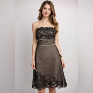 White House Black Market Black Sleeveless embroidery Knee Length dress in Size 6